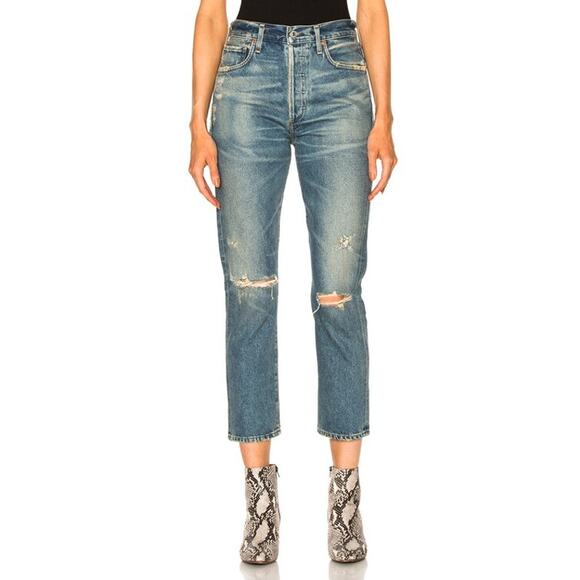 CITIZENS OF HUMANITY Dree Crop Jeans Womens 27 Distress High Rise Slim Straight - Picture 1 of 16